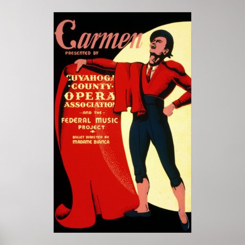 Vintage WPA Federal Music Project Opera Carmen Poster