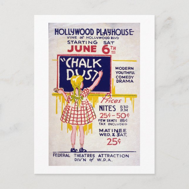 Vintage WPA Federal Theatre Project Hollywood Play Postcard (Front)