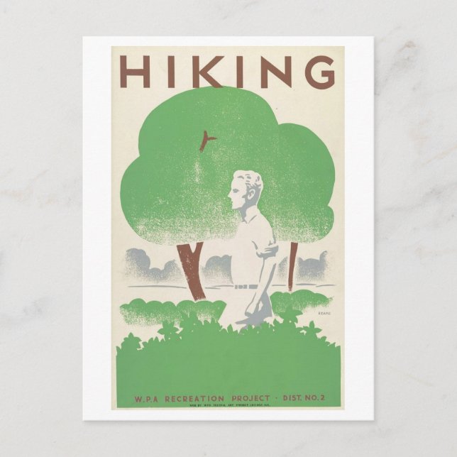 Vintage WPA Hiking Poster Postcard (Front)