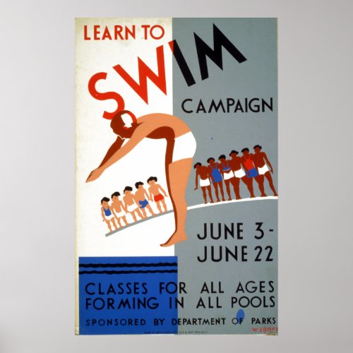 Vintage WPA Learn to Swim Campaign Poster