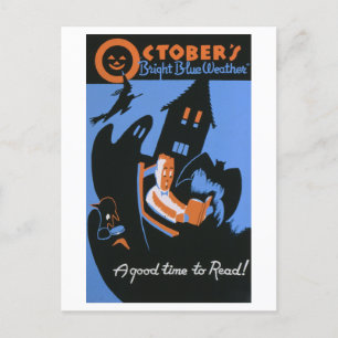 Vintage WPA Library Poster October Reading Postcard