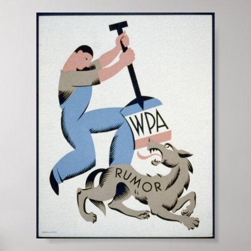 Vintage WPA Man  Wolf Rumor Poster