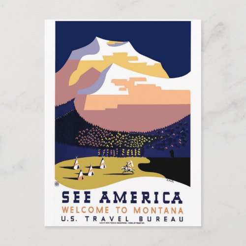 Vintage WPA Montana Poster 3 Postcard