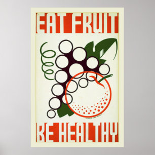 Vintage WPA poster, Healthy Eating, Eat Fruit Poster