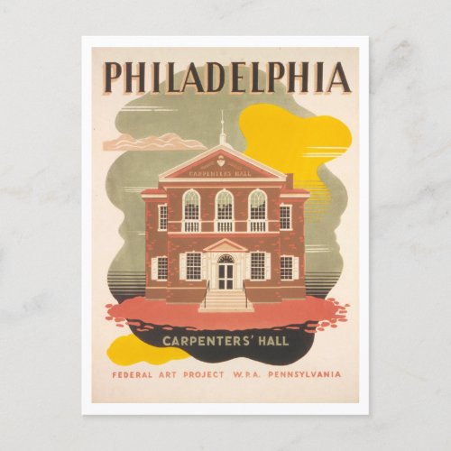 Vintage WPA Poster Philadelphia Carpenters Hall Postcard