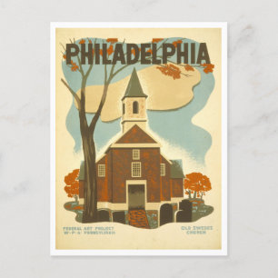 Vintage WPA Poster Philadelphia Old Swedes Church Postcard