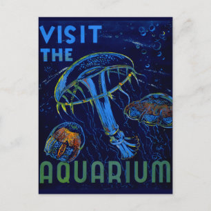 Vintage WPA Visit The Aquarium Poster Postcard