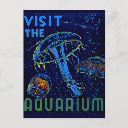 Vintage WPA Visit The Aquarium Poster Postcard