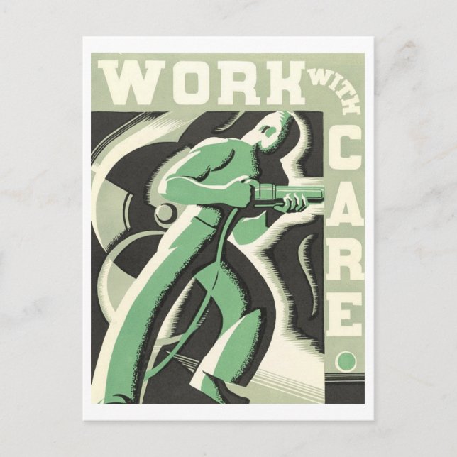 Vintage WPA "Work with Care" Poster Postcard (Front)