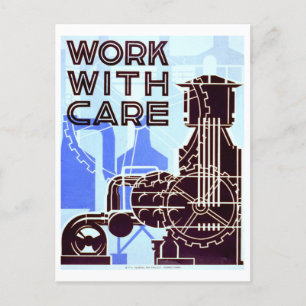 Vintage WPA "Work with Care" Poster Postcard