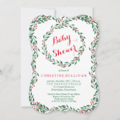 Vintage Wreath Berries Christmas Baby Shower Invitation (Front)