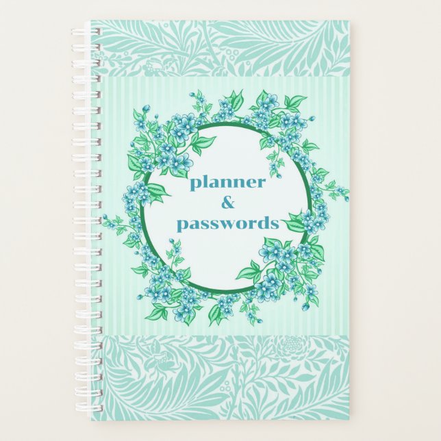 Vintage Wreath Blue Green Password Book / Planner (Front)