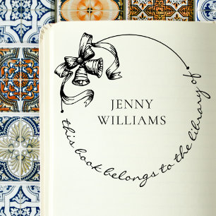 Vintage Wreath Bow Custom Name Library Books Self-inking Stamp