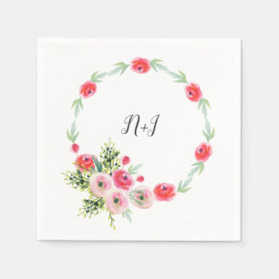 Vintage Wreath Floral Watercolor Bridal Shower Paper Napkins