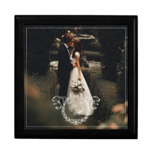 Vintage Wreath Monogram Wedding Photo Memory Box