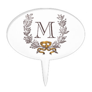 Vintage Wreath Personalized Monogram Initial Cake Topper