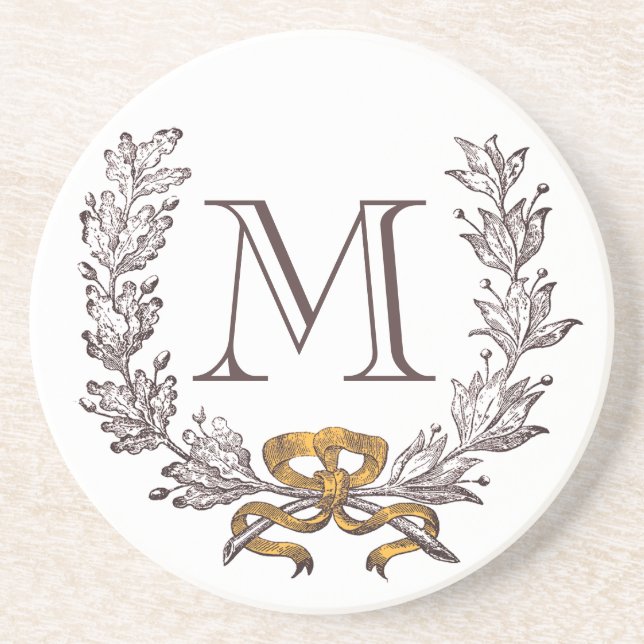 Vintage Wreath Personalized Monogram Initial Coaster (Front)