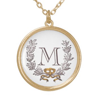 Vintage Wreath Personalized Monogram Initial Gold Gold Plated Necklace by JoyMerrymanStore at Zazzle