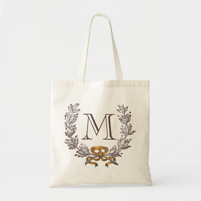Vintage Wreath Personalized Monogram Initial Tote (Front)