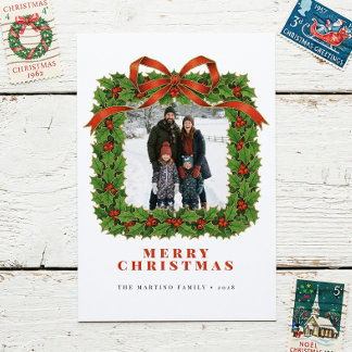 Vintage Wreath Photo Christmas Holiday Card