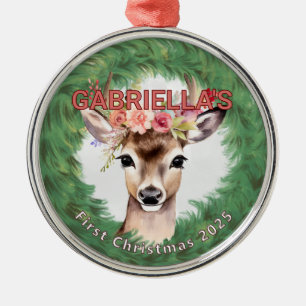 Vintage Wreath with Deer Floral Metal Ornament