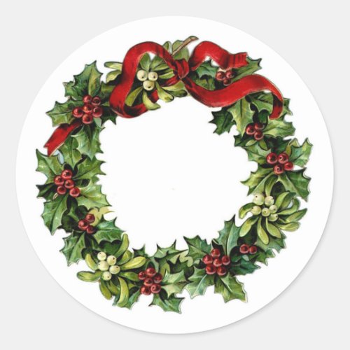 Vintage Wreath with Red Bow Holly Gift Collection Classic Round Sticker