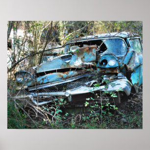 Vintage Wrecked Car Poster