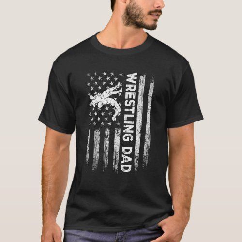 Vintage Wrestling Dad USA Flag Retro Fathers Day D T_Shirt