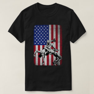  Vintage Wrestling Fans American Flag Wrestle  T-Shirt
