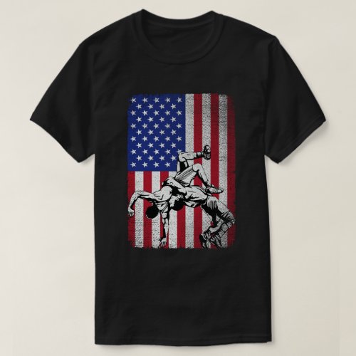  Vintage Wrestling Fans American Flag Wrestle  T_Shirt