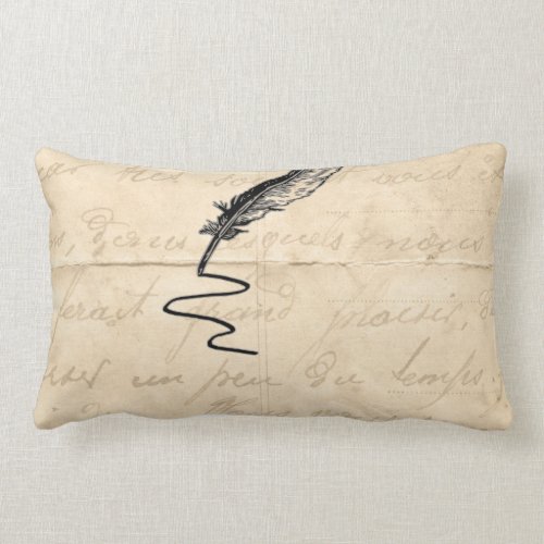 Vintage Writer’s Feather Quill Lumbar Pillow