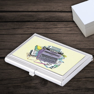 Vintage Writer’s Tools Typewriter Paper Pencil Business Card Holder