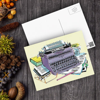 Vintage Writer’s Tools Typewriter Paper Pencil Postcard