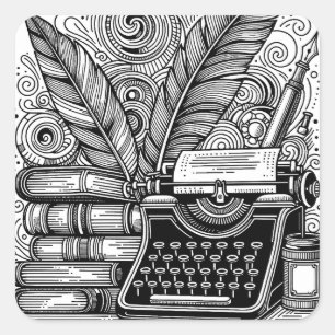  Vintage Writer's Theme 2 Color Me Square Sticker