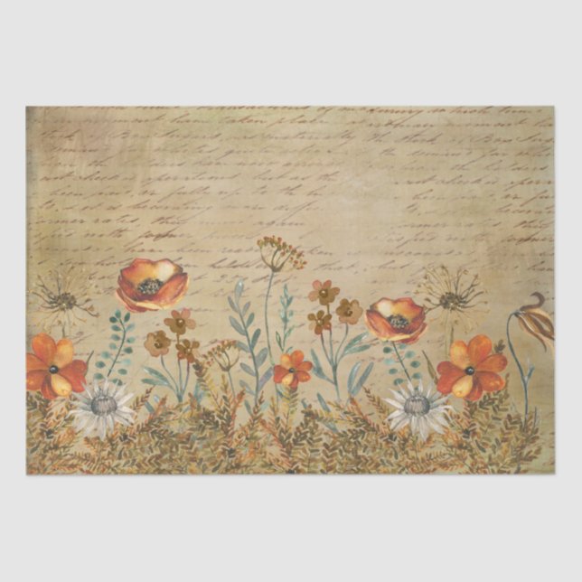 Vintage Writing and Flowers Shabby Chic Decoupage Tissue Paper (Front)