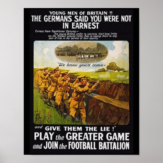 Vintage WW1 British Football Battalion Poster (Front)