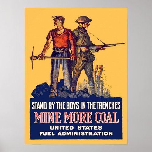 Vintage WW1 Patriotic Coalminer and Doughboy Retro Poster