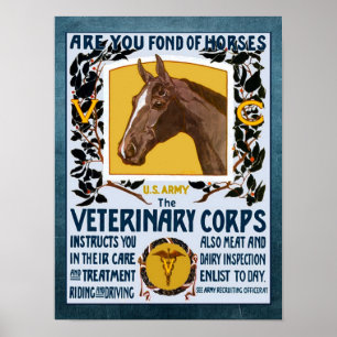 Vintage WW1 Veterinary Corps Army Recruitment Poster