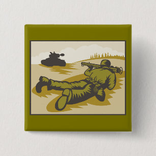 Vintage WW2 Bazooka Soldier and Tank Button