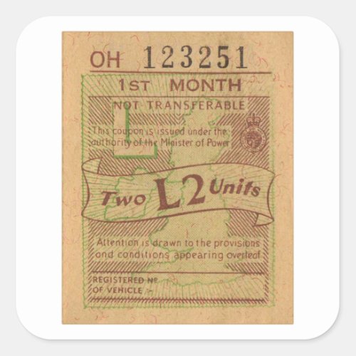 Vintage WW2 Canada Gas Ration Coupon 2 Liters Square Sticker