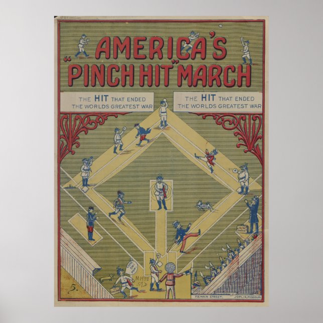 Vintage WWI Baseball Game Cartoon (1919) Poster (Front)