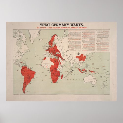 Vintage WWI German Conquest Ambitions Map 1917 Poster