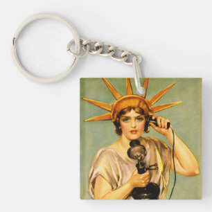 Vintage WWI Hello This Is Liberty Speaking Poster Keychain