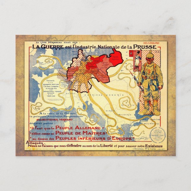 Vintage WWI map poster of Prussia Postcard (Front)