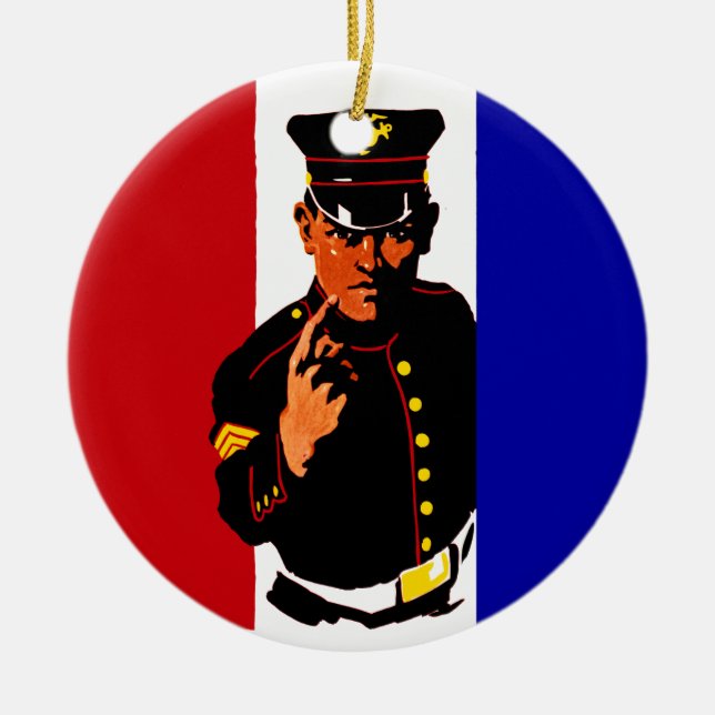 Vintage WWI Marine Recruitment Poster Ceramic Ornament (Front)