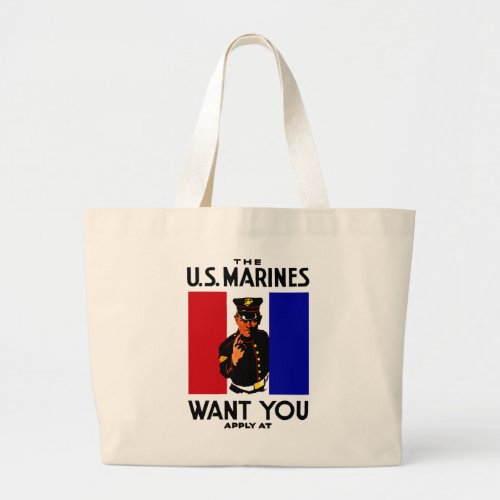 Vintage WWI Marine Recruitment Poster Large Tote Bag