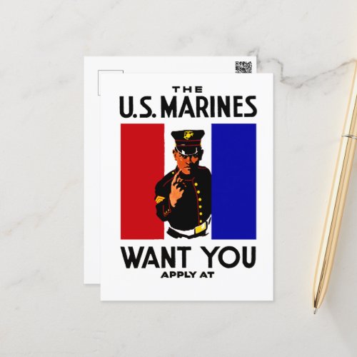 Vintage WWI Marine Recruitment Poster Postcard