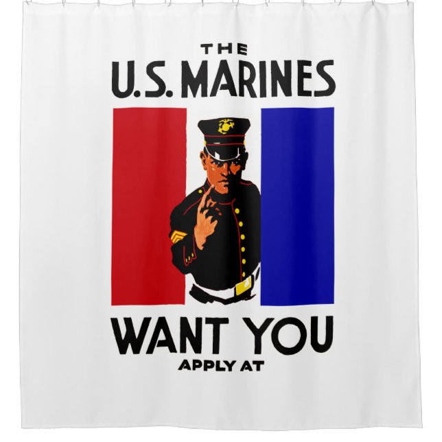 Vintage WWI Marine Recruitment Poster Shower Curtain (Front)