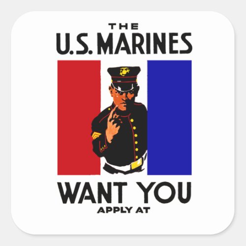 Vintage WWI Marine Recruitment Poster Square Sticker