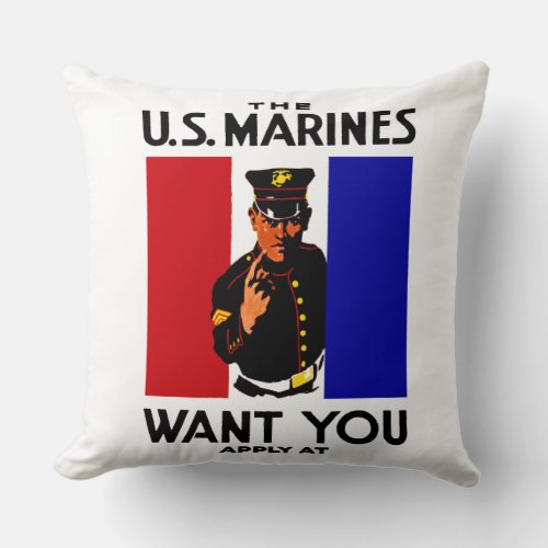 Vintage WWI Marine Recruitment Poster Throw Pillow